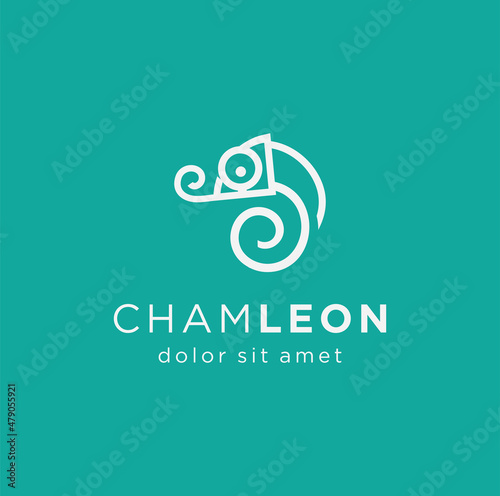 Simple Chameleon logo Line Art Style design of camouflage animal reptile