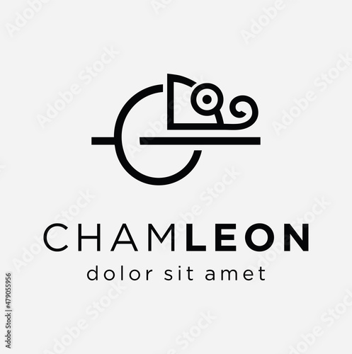 Simple modern Chameleon logo Line Art Style design Vector Graphic Stock Illustration of camouflage animal reptile