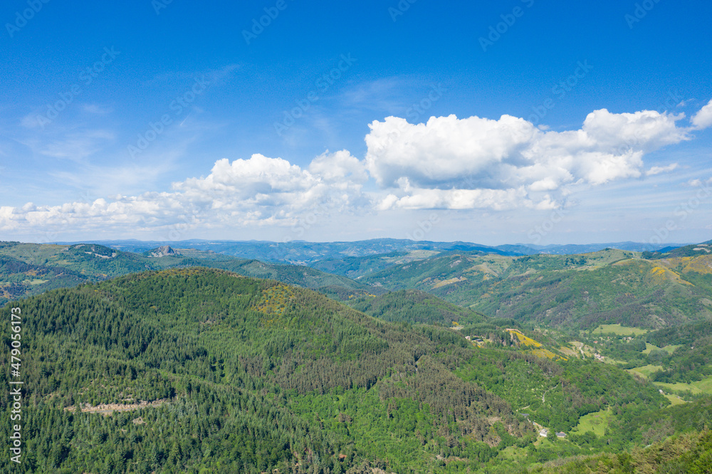 The landscape of the Ardeche countryside in Europe, France, Ardeche, in summer, on a sunny day.
