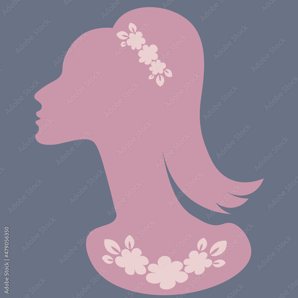 an elegant female head in profile with jewelry - a banner for advertising jewelry or a postcard. Design element