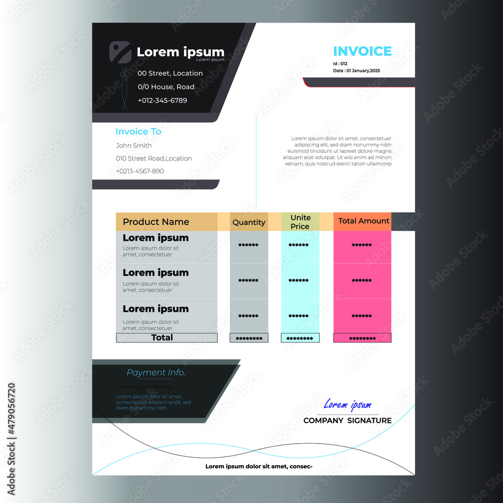 Invoice template design for reputed organization