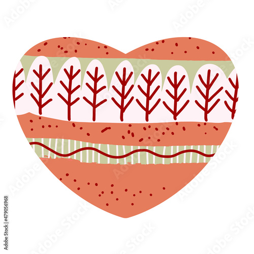 Decorative abstract heart in the Scandinavian style, hugge, hygge, with plants elements, suitable for decorating designs for Valentine's Day, Christmas, birthday, wedding, declaration of love.