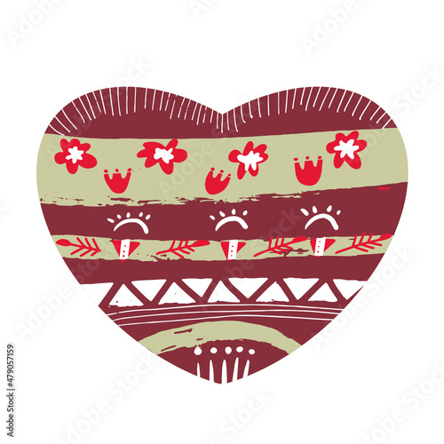 Decorative abstract heart in Scandinavian style, hugge, hygge, with floral elements, suitable for design decoration for Valentine's Day, Christmas, birthday, wedding, declaration of love.