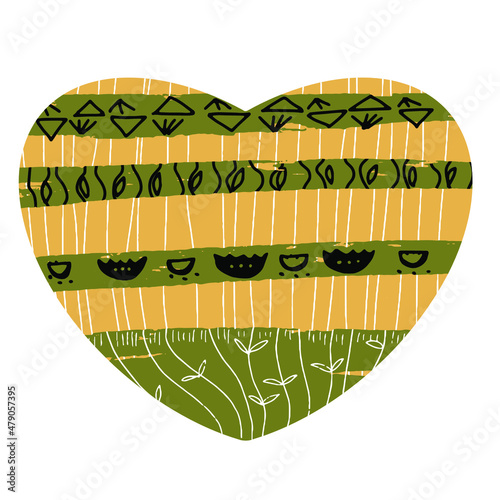 Decorative hygge, hugge abstract heart in Scandinavian style, dark green color suitable for decorating designs for Valentine's Day, Christmas, birthday, wedding, declaration of love.