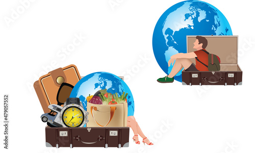 suitcase planet earth departure long journey