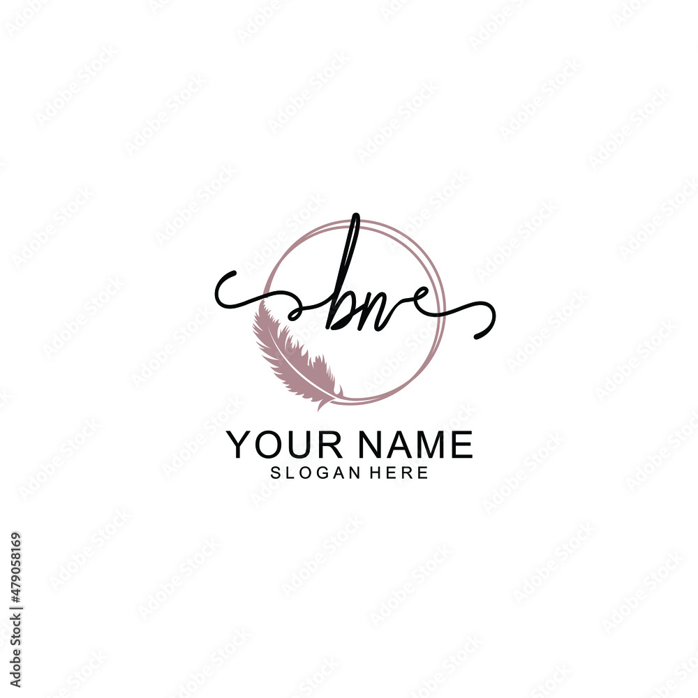 Initial BN beauty monogram and elegant logo design handwriting logo of initial signature Initial BN beauty monogram and elegant logo design handwriting logo of initial signature