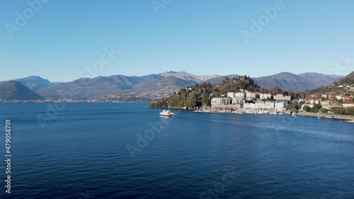 Aerial Drone - Landscape on Lake Maggiore - Laveno Monbello Italy photo