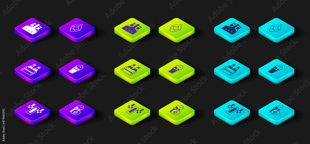 Set Beer tap, Glass of beer, Pack bottles, Hop and icon. Vector