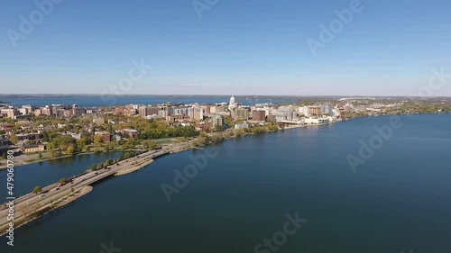 Wallpaper Mural Drone Over John Nolen Drive towards Downtown Madison, Wisconsin Summer (Drone - Pull Back) Torontodigital.ca