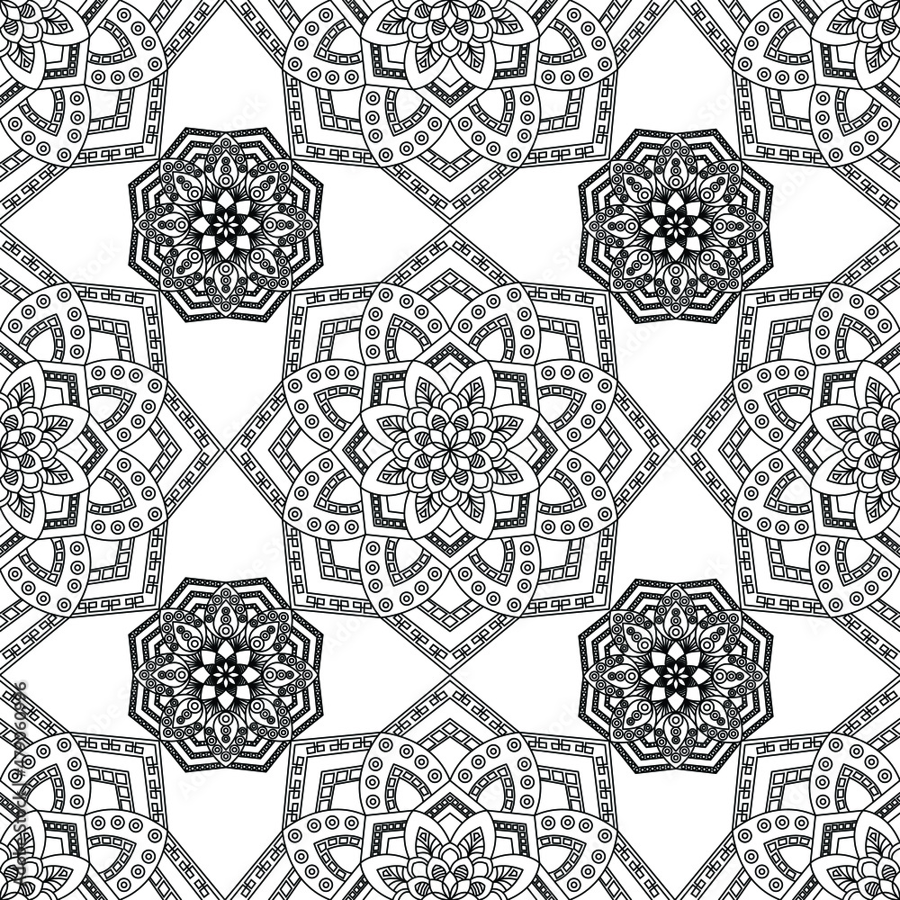 Mandala black lace pattern seamless.Vector illustration. 