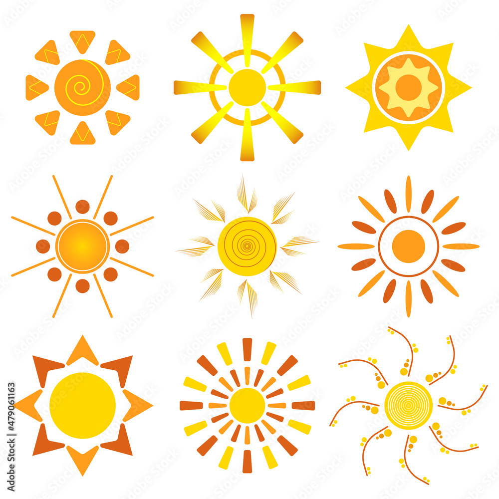 Sun icons set. Elements for design. Flat vector illustration. Sun icons set. Elements for design. Flat vector illustration.