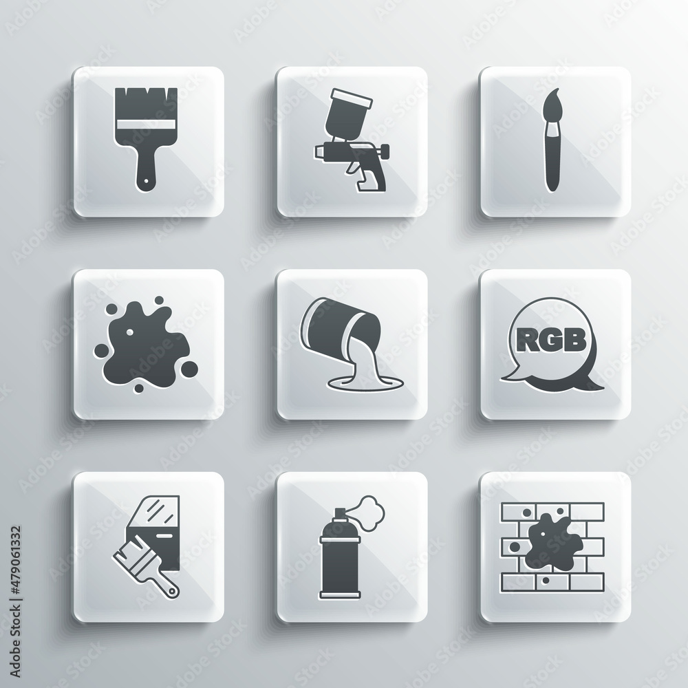 Set Paint spray can, Painting the house, RGB, bucket, Car painting, brush and icon. Vector Set Paint spray can, Painting the house, RGB, bucket, Car painting, brush and icon. Vector