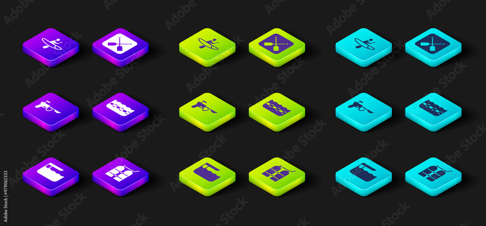 Set Diving board or springboard, Aqualung, Fishing harpoon, Swimming pool, Paddle and Kayak and paddle icon. Vector Set Diving board or springboard, Aqualung, Fishing harpoon, Swimming pool, Paddle and Kayak and paddle icon. Vector