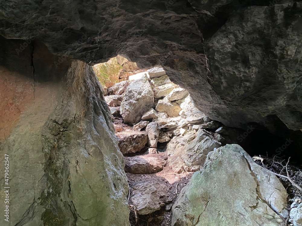 Obraz premium Pigeon cave in the forest park Golubinjak, Sleme - Gorski kotar, Croatia (Golubinja spilja u park šumi Golubinjak, Sleme - Gorski kotar, Hrvatska)