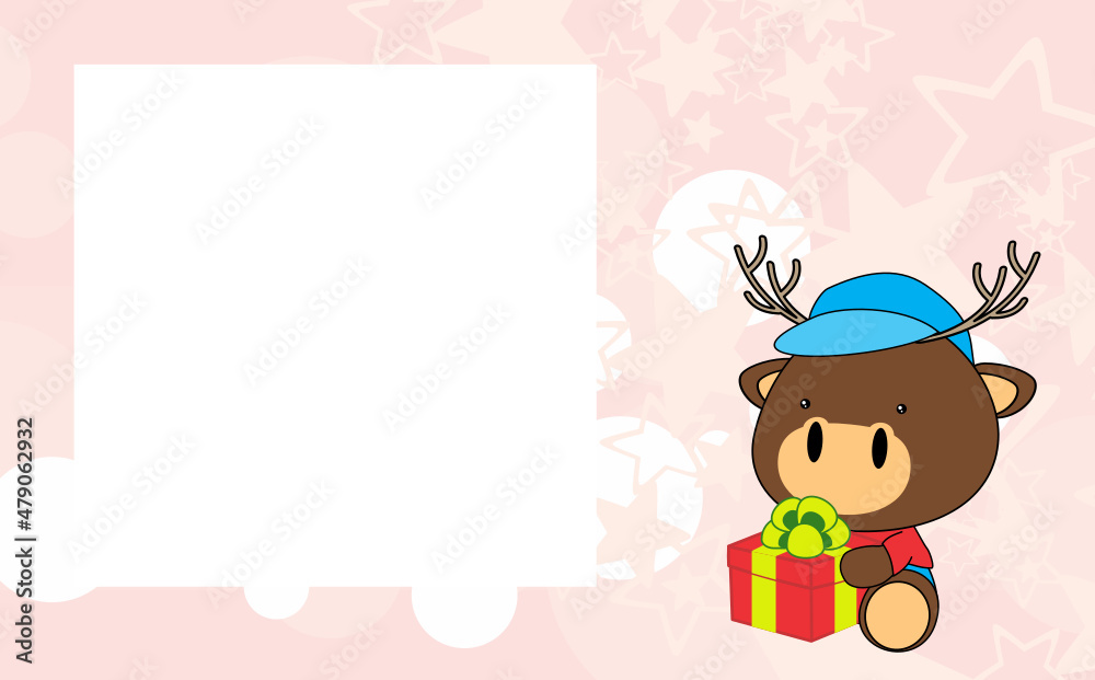 cute baby deer character kawaii cartoon picture frame illustration in vector format