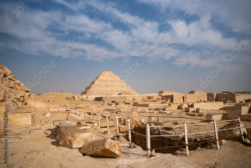 View to Step pyramid of Djoser in Saqqara from pyramid of Unas  an archeological remain in the Saqqara necropolis  Egypt