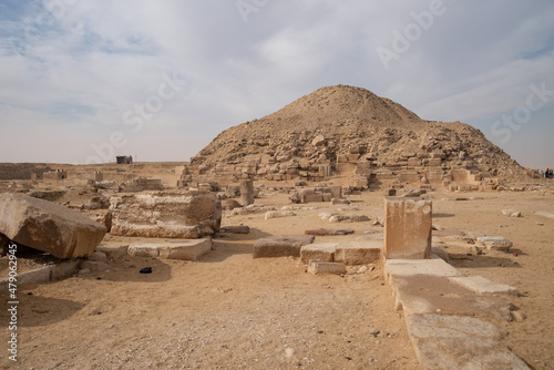 View to pyramid of Unas from archeological remain in the Saqqara necropolis, Egypt