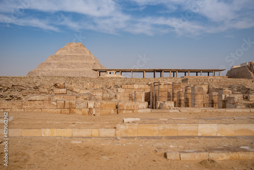 View to Step pyramid of Djoser in Saqqara from pyramid of Unas  an archeological remain in the Saqqara necropolis  Egypt