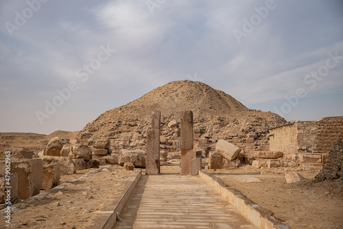 View to pyramid of Unas from archeological remain in the Saqqara necropolis  Egypt