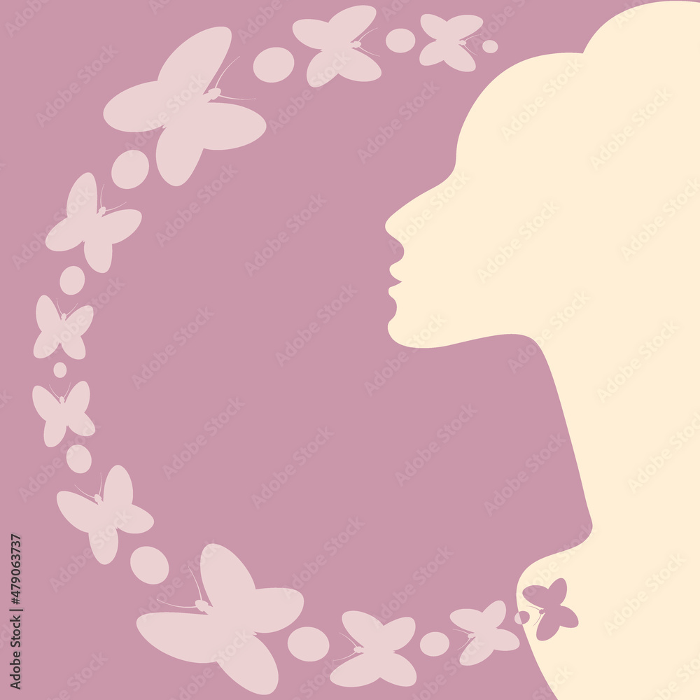 elegant female profile and butterflies. Design element. charm elegant female profile and butterflies. Design element. charm