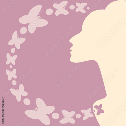elegant female profile and butterflies. Design element. charm