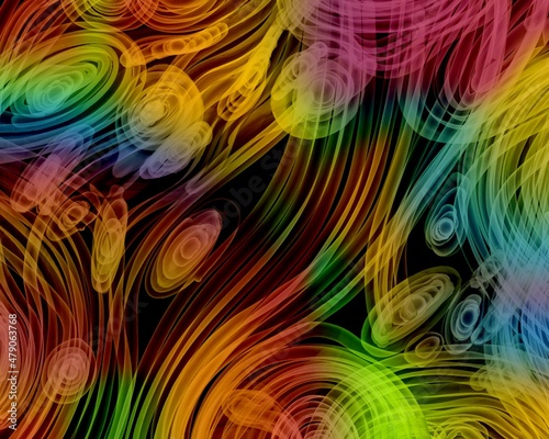 modern texture of alcohol ink forming linear abstract waves of all colors on a dark background, ink texture