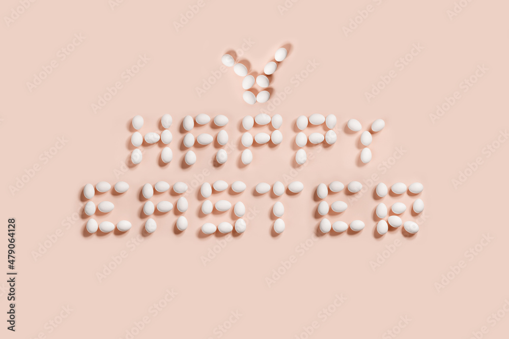 Happy Easter postcard/sign made from white eggs on various backgrounds, ideal for designing cool greeting card Happy Easter postcard/sign made from white eggs on various backgrounds, ideal for designing cool greeting card
