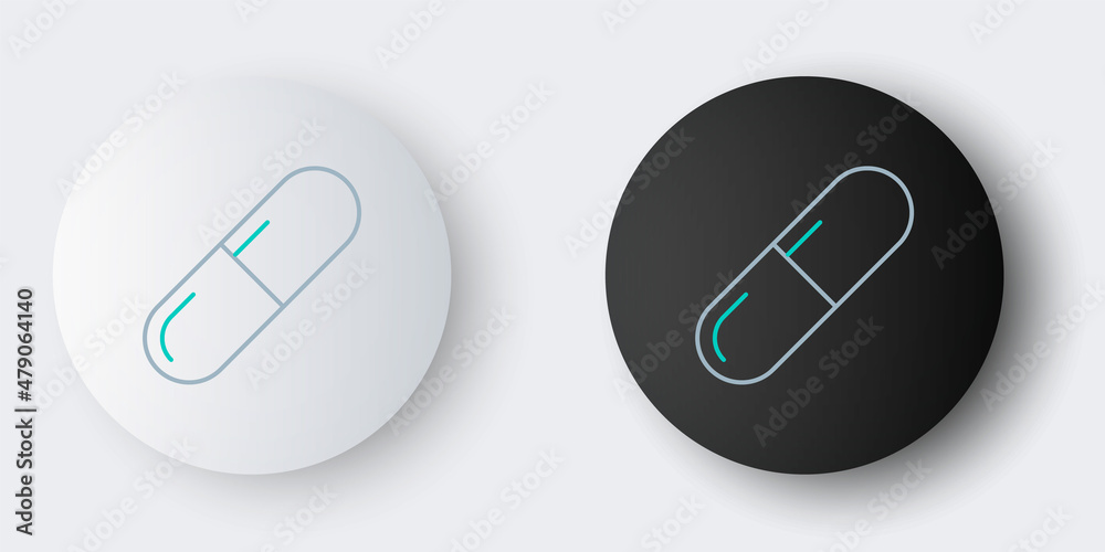 Line Medicine pill or tablet icon isolated on grey background. Capsule pill and drug sign. Pharmacy design. Colorful outline concept. Vector Line Medicine pill or tablet icon isolated on grey background. Capsule pill and drug sign. Pharmacy design. Colorful outline concept. Vector