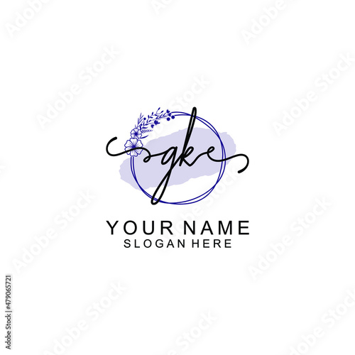 Initial GK beauty monogram and elegant logo design handwriting logo of initial signature