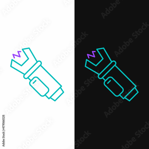 Line Police electric shocker icon isolated on white and black background. Shocker for protection. Taser is an electric weapon. Colorful outline concept. Vector