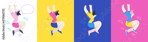 Happiness - happy people jumping in the air cheerfully