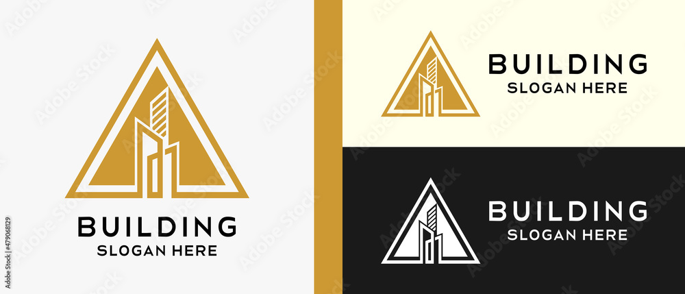 building logo design template in triangle. creative logo for building, construction, hotel, apartment, architect or housing. vector illustration building logo design template in triangle. creative logo for building, construction, hotel, apartment, architect or housing. vector illustration