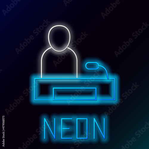 Glowing neon line Television report icon isolated on black background. TV news. Colorful outline concept. Vector