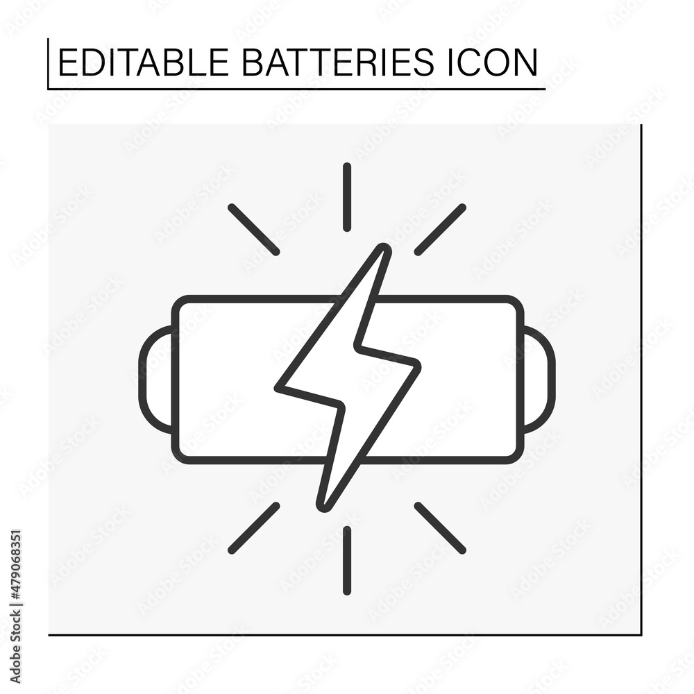  Energy line icon. Rechargeable battery slot. Charging lightning. Battery concept. Isolated vector illustration. Editable stroke