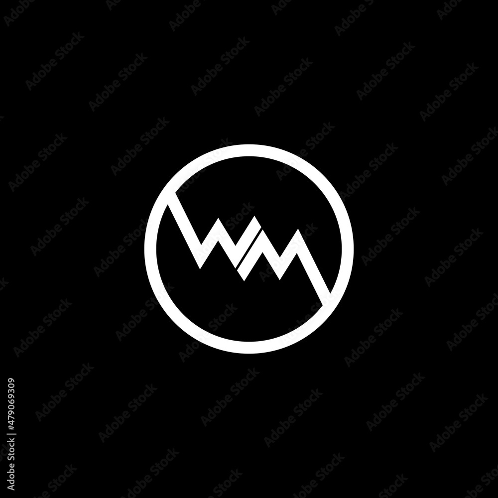 Initial letter WM MW minimalist concept logo, black and white. Monogram