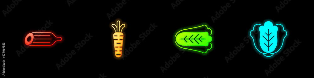 Set Fresh cucumber, Carrot, Cabbage and icon. Vector