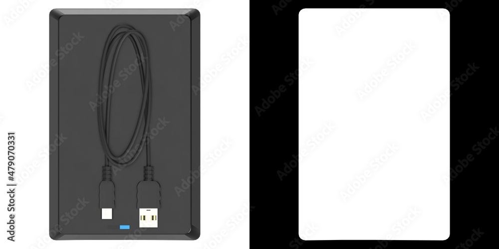 3D rendering of an external hard disk with cable 3D rendering of an external hard disk with cable