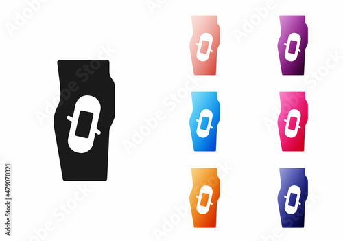 Black Plaster on leg icon isolated on white background. Set icons colorful. Vector