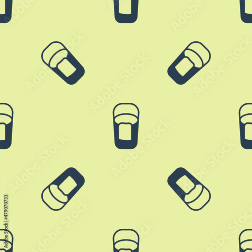 Blue Bucket with rag icon isolated seamless pattern on yellow background. Cleaning service concept. Vector