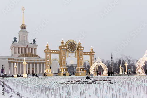 Photography Moscow, Russia - 02 January 2021, VDNKh is decorated for Christmas