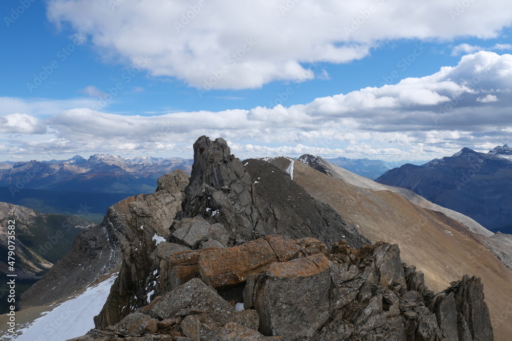 At the summit of Paget Peak North End on the continental divide and provincial border