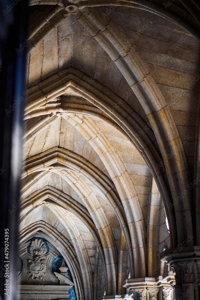 Vaulted arches of the passageways of the Se Cathedral in Porto