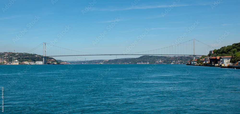 Bosphorus Bridge across the Bosphorus Strait in Istanbul, connecting the European and Asian parts.