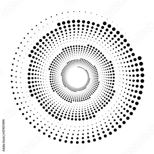 Vortex dotted shape. Modern geometric art. Trendy design element for border frame, logo, tattoo, symbol, web, prints, posters, template, pattern and abstract background.