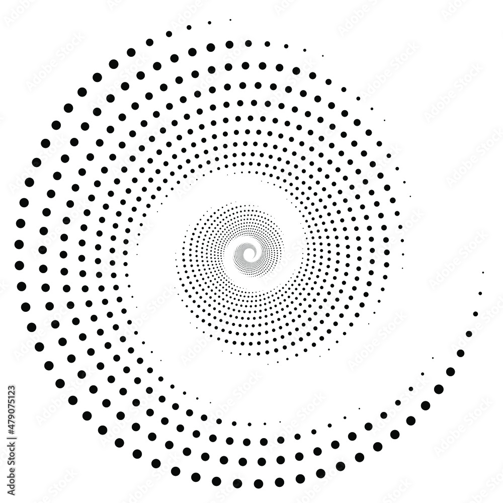Black vortex dotted shape. Modern geometric art. Trendy design element for border frame, logo, tattoo, symbol, web, prints, posters, template, pattern and abstract background. Black vortex dotted shape. Modern geometric art. Trendy design element for border frame, logo, tattoo, symbol, web, prints, posters, template, pattern and abstract background.