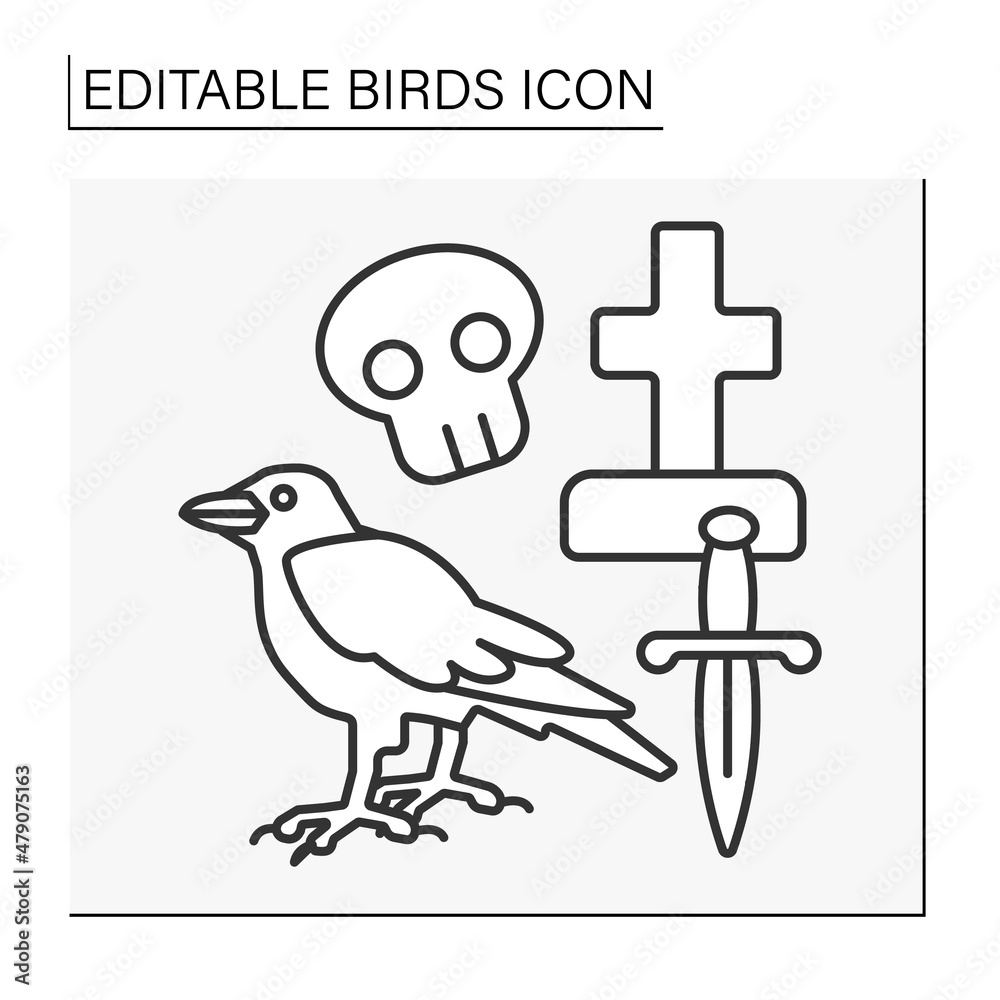 Raven line icon. Ravens and crows symbolize death or mourning.Birds