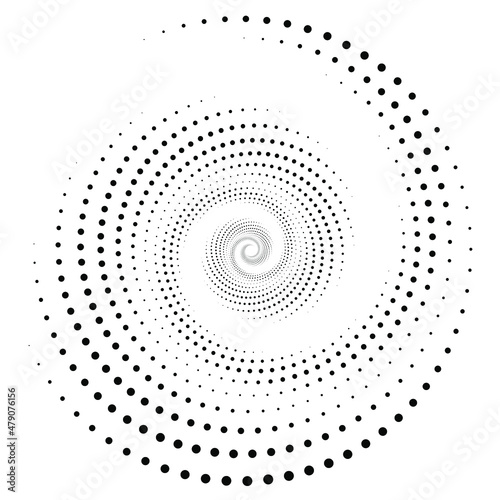 Abstract monochrome background, decorative element, design spiral dots, optical illusion shape.