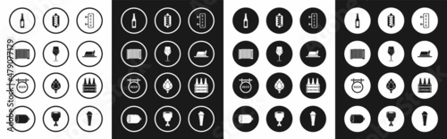 Set Street signboard with inscription Beer, Glass of beer, Musical instrument accordion, bottle, Oktoberfest hat, Hotdog sandwich mustard, Pack bottles and icon. Vector