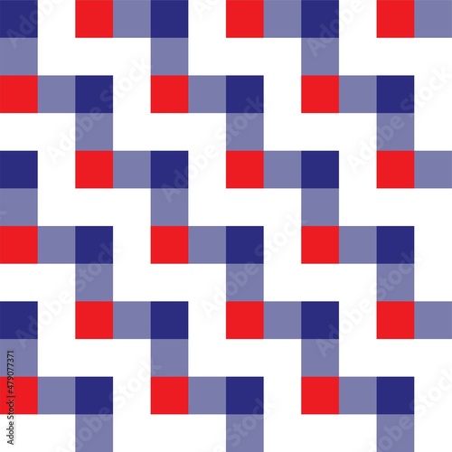 Blue and red zigzag worm-like seamless pattern pixel art on the white background. Vector illustration.