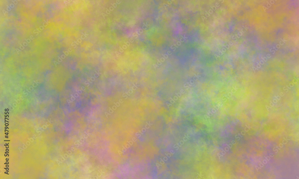  Abstract translucent watercolor background in purple, blue, green, yellow and red tones. Copy space, horizontal banner.
